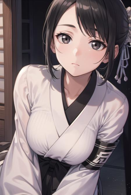 momohinamori, <lora:momohinamori-lora-nochekaiser:1>,
momo hinamori, black hair, hair bun, single hair bun, bun cover, short hair, (black eyes:1.5), (swept bangs:1.5),
BREAK japanese clothes, armband, black hakama, long sleeves,
BREAK looking at viewer, full body,
BREAK outdoors,
BREAK <lyco:GoodHands-beta2:1>, (masterpiece:1.2), best quality, high resolution, unity 8k wallpaper, (illustration:0.8), (beautiful detailed eyes:1.6), extremely detailed face, perfect lighting, extremely detailed CG, (perfect hands, perfect anatomy),