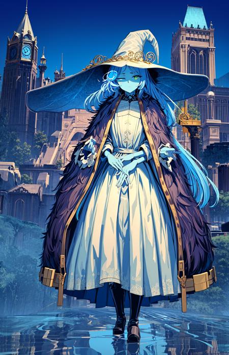 ranni the witch, one eye closed,  witch hat, dress, (extra arms:1.2), solo, ring, fur cloak, white dress, large hat, white headwear, blue lips <lora:ranni_v1-000008:0.8>masterpiece, best quality, ultra-detailed, city, street, gothic, steampunk, illustration, 1girl, (solo), platinum long hair, boots, from behind, vintage, antique, brass, metal, gears, machinery, ornate, elegant, classic, sophisticated, refined, poised, contemplative, thoughtful, curious, mysterious, enigmatic, magical, watchful, intelligent, bookish, contrast, perspective, depth, texture, detail, realism, impressionistic, expressionistic, abstract, surrealistic, innovative, experimental, unique, atmosphere, ambiance, mood, nostalgia, historical, cultural, technological, industrial, fantasy, imagination, creativity, artistry, craftsmanship, skill, precision, detail, composition, balance, harmony, rhythm, colorful, darker, reflection, refraction, foreground, middle ground, background, vanishing point, horizon line, focal point, naturalistic, figurative, representational,