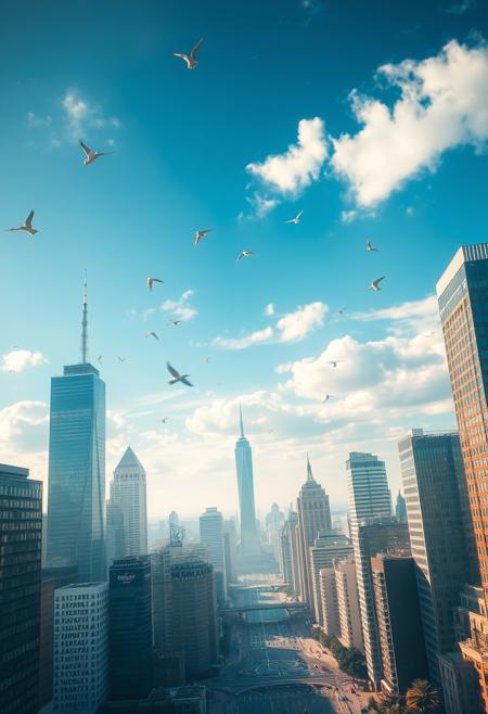 Gravity has disappeared in the city and everything starts to rise into the air, a bird's-eye view,