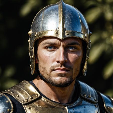 RAW photo, hero portrait of a ((male)) 30 year old warrior, wearing shiny metal armor made of old gold with a helmet, full sharp, detailed face, blue eyes, (high detailed skin:1.2), 8k uhd, dslr, soft lighting, high quality, film grain, Fujifilm XT3
dappled light on face, pale skin, skin pores, oiled shiny skin, skin blemish, imperfect skin, intricate skin details, visible skin detail, detailed skin texture, blush, wrinkles, vitiligo spots, moles, whiteheads, blackhead, white pimples, red pimples, beauty spot, skin fuzz, [[[[[freckles]]]]] (perfect eyes), ((perfect hands with four fingers and one thumb each)) <lora:polyhedron_gold-000006:0.5>