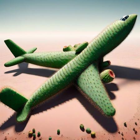 Plane, Big plane made of cactus,  tech  <lora:Prickly Pear Style v1:1>, Prickly Pear Style,