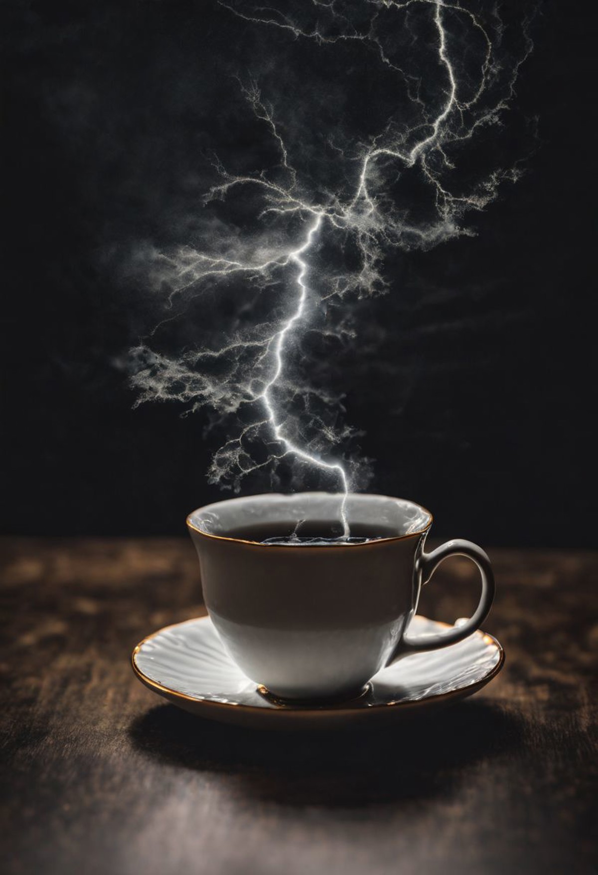 photo of storm in a teacup, black background