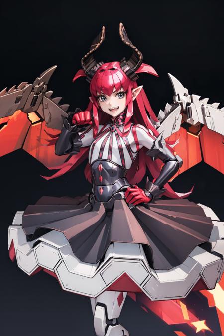 elichan, robot, android horns, skirt, tail wings