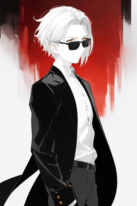 ( code background), (data background,:1.2),
//
multicolored_background,red and white background,sam yang, (1boy:1.3), (short white hair,hair slicked back,:1.2)black sunglasses, expressionless,cowboy shot, no_eyes,(colored inner hair, colored_tips,:1.2)  <lora:SilvermoonMix10:1>