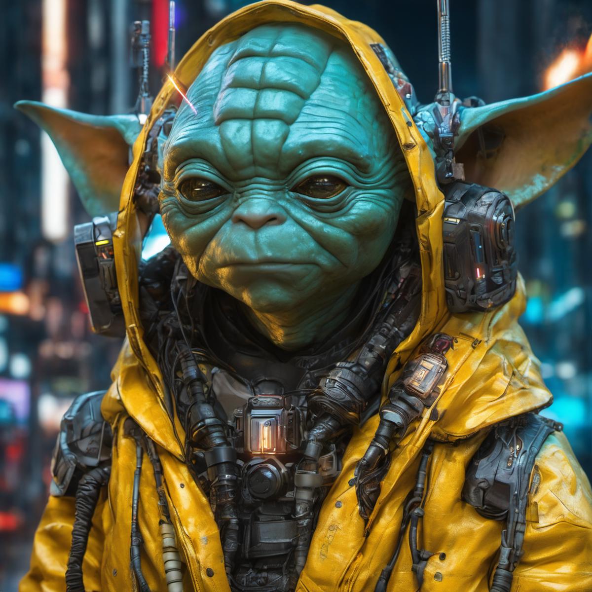 A Yellow Jedi Master with a Green Head, Electronic Gadgets, and Circuitry.