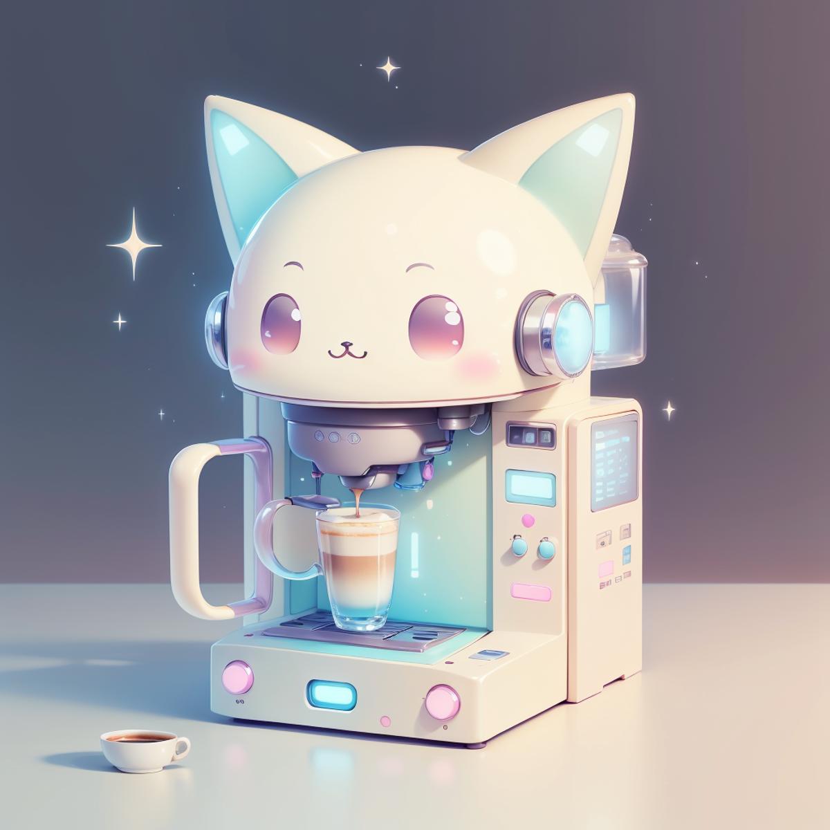 A whimsical coffee machine shaped like a cat.