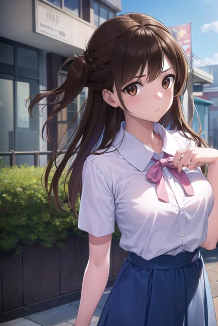 mizuharachizuru, <lora:mizuharachizuru-lora-nochekaiser:1>, 
mizuhara chizuru, long hair, brown hair, (brown eyes:1.7), (one side up:1.5), bangs, braid, hair braid,
BREAK shirt, short sleeves, puffy sleeves, collared shirt, white collar, pink shirt, skirt, blue skirt,
BREAK outdoors, city,
BREAK looking at viewer, (cowboy shot:1.5),
BREAK <lyco:GoodHands-beta2:1>, (masterpiece:1.2), best quality, high resolution, unity 8k wallpaper, (illustration:0.8), (beautiful detailed eyes:1.6), extremely detailed face, perfect lighting, extremely detailed CG, (perfect hands, perfect anatomy),