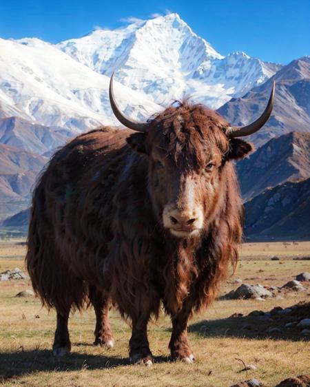 no_humans, brown yak,  horns, outdoors, solo, animal, rock, grass, cloud, snow  mountain,
best quality, 8k, masterpiece, photorealistic <lora:yak_v1:0.75>