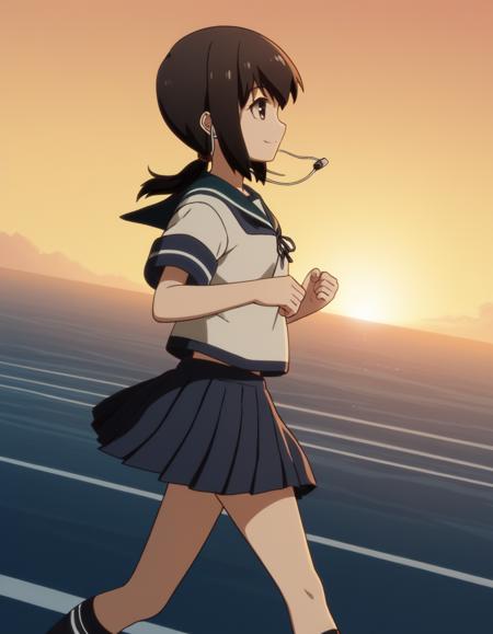 fubuki, black hair, brown eyes, ponytail, fubuki (kancolle), low-tied ponytail skirt, school uniform, pleated skirt, serafuku,