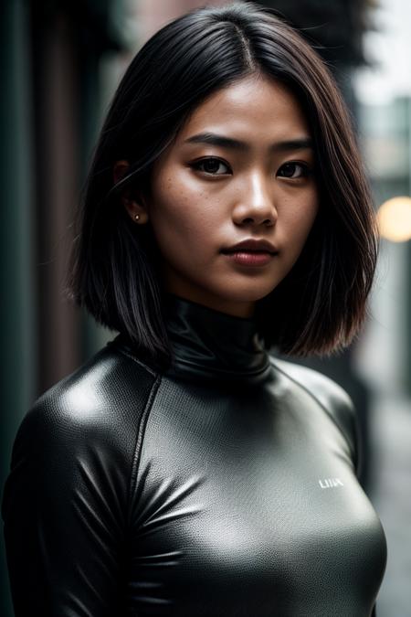 photo of beautiful (singapur woman:0.99), a woman with perfect hair, wearing Cement Gray (rash guard:1.1),  (creepy alleyway:1.1), closeup, (happy) modelshoot style, (extremely detailed CG unity 8k wallpaper), professional majestic photography, (Leica M6 Camera), 24mm, exposure blend, hdr, faded, extremely intricate, High (Detail:1.1), Sharp focus, dramatic, soft cinematic light, (looking at viewer), (detailed pupils), 4k textures, elegant, ((((cinematic look)))), soothing tones, insane details, hyperdetailed, low contrast, (epicPhoto)