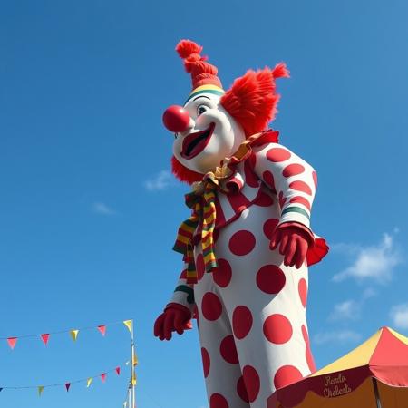 amusement park, giant clown in the sky,