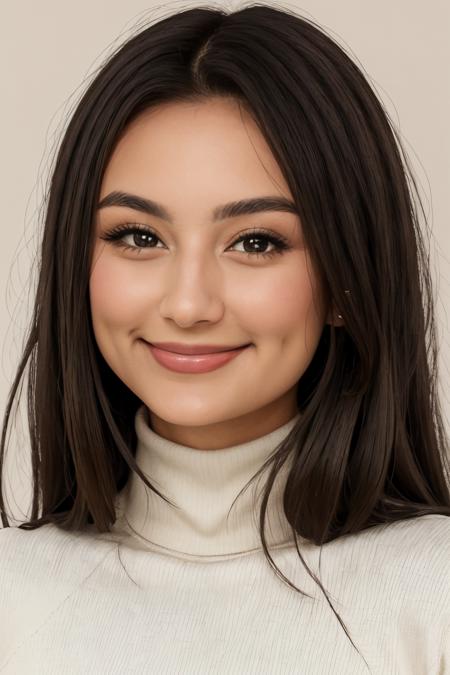 high quality photo of elizaibarra wearing turtleneck, smiling <lora:elizaibarra:0.9>