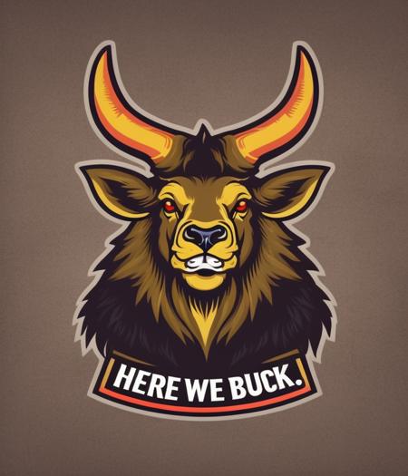 text saying "here we go", wild buck zombie king, mysterious thriller, colorful, vintage style, (t-shirt design), masterpiece realistic volumetric light