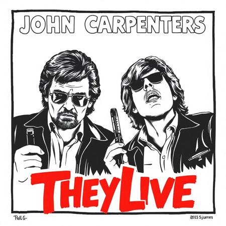 John Carpenters They Live poster black and white sharpie vector illustration