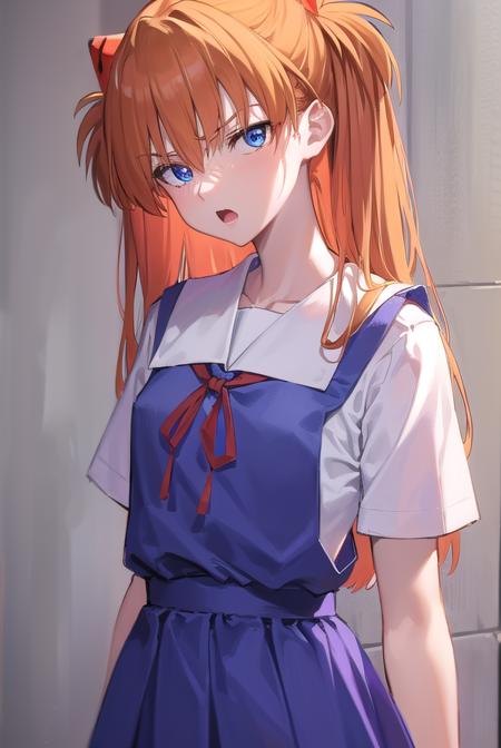 asukalangley, <lyco:asukalangleysouryuu-lyco-nochekaiser:1>,
asuka langley soryu, (souryuu asuka langley:1.5), blue eyes, hair between eyes, headgear, interface headset, orange hair, two side up, <lora:gekioko_v200:0.8>, angry, open mouth,
BREAK blue dress, collarbone, dress, neck ribbon, pinafore dress, red ribbon, ribbon, school uniform, shirt, short sleeves, (tokyo-3 middle school uniform:1.5), suspenders, suspender skirt, white shirt,
BREAK indoors, classroom,
BREAK looking at viewer, (cowboy shot:1.5),
BREAK <lora:GoodHands-beta2:1>, (masterpiece:1.2), best quality, high resolution, unity 8k wallpaper, (illustration:0.8), (beautiful detailed eyes:1.6), extremely detailed face, perfect lighting, extremely detailed CG, (perfect hands, perfect anatomy),