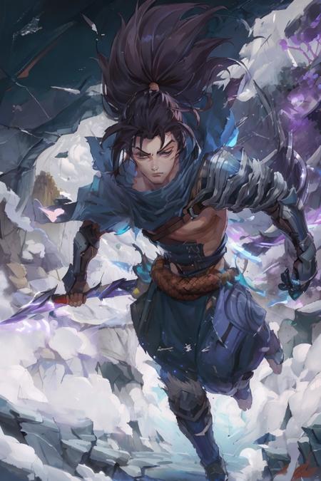 <lora:yasuo:1>, male yasuo, Magazine ad, Gathering Storm, whirlwind , iconic, sharp focus