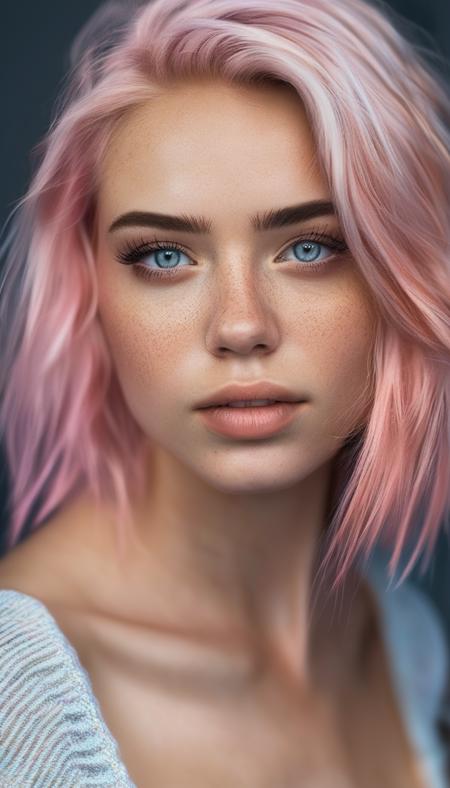 (best_quality),(ultra_detailed), photo of beautiful age 18 girl, pastel hair, freckles sexy, beautiful, close up, young, dslr, 8k, 4k, ultrarealistic, realistic, natural skin, textured skin, <lora:portrait:1>