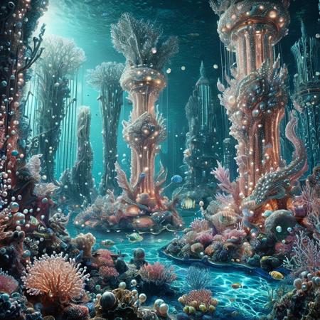 8k, score_9, score_8_up, score_7_up,
Underwater City, Bioluminescent Metropolis
BREAK
A breathtaking, panoramic view of a sprawling underwater city nestled within a vibrant coral reef. Towering structures, formed from a shimmering, iridescent, pearl-like coral and other bio-luminescent materials, rise majestically from the ocean floor. The city is alive with natural, soft bioluminescence in hues of ethereal blue, soft pink, and glowing green, emanating from exotic marine life and coral formations. Graceful, pearl-scaled aquatic creatures swim through the water, weaving between the glowing architecture. The atmosphere is a stunning fusion of the alien beauty of the deep sea and advanced, bio-integrated civilization. Light rays filter down from the surface, creating shimmering patterns.
BREAK
underwater, city, aquatic architecture, Pearlum, bioluminescent structures, iridescent materials, glowing coral, exotic fish, marine life, giant kelp forests, hydrothermal vents (distant), intricate details, epic composition, vibrant, ethereal, deep sea
BREAK
masterpiece, best quality, ultra-detailed, photorealistic, magical lighting, 8k UHD, vibrant colors, sharp focus, subsurface scattering