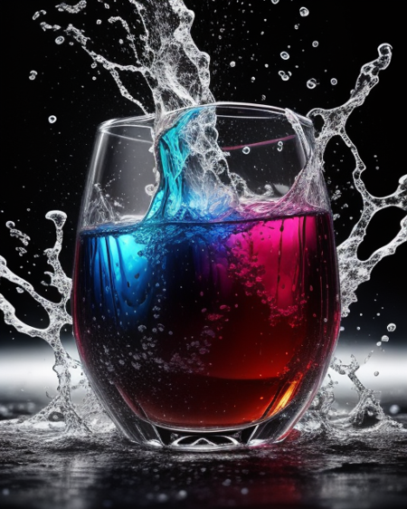 high detailed cinematic photo, breathtaking, splash of colorful liquids, perfect lighting, dark shot