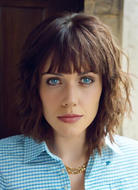 professional photography, portrait of a woman in blue checkered shirt in the doorway, straight bob cut with bangs, bold, bright colours, (high detailed skin:1.1)
 <lora:jennie_jacques_lora_v01:1> jenjac