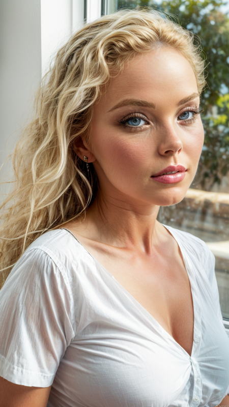 (best quality:1.25), (masterpiece:1.15), (detailed:1.15), (realistic:1.2), close up, perfect eyes, lips, 
 (SilviaSaintQuiron woman), white shirt, formal, <lora:quiron_SilviaSaint_V6_Lora:0.77>, Window Shadows: Shadows cast by objects or patterns on a window can create interesting and abstract compositions, adding an element of mystery and intrigue.,