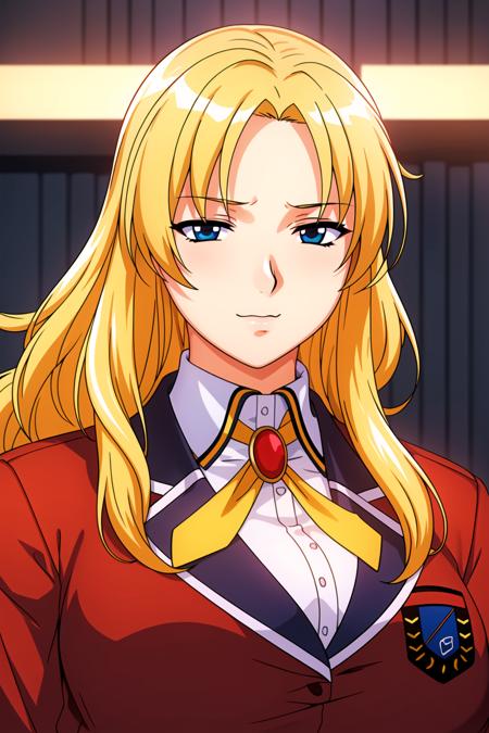 Simple White Background,
uniform with a yellow tie,red jacket,long sleeves,buttons, collared shirt,
<lora:Rei_Hikawa_Houkago-KK77-V1:0.7>,
bangs, blonde hair,long hair, Blue Eyes,
<lora:Mariana_Luciano_NON_VIRGIN-KK77-V1:0.3>,<lora:more_details:0.1>,
1 girl, 20yo,Young female,Beautiful Finger,Beautiful long legs,Beautiful body,Beautiful Nose,Beautiful character design, perfect eyes, perfect face,expressive eyes,perfect balance,
looking at viewer,(Focus on her face),closed mouth, (innocent_big_eyes:1.0),Light_Smile,
official art,extremely detailed CG unity 8k wallpaper, perfect lighting,Colorful, Bright_Front_face_Lighting,shiny skin, 
(masterpiece:1.0),(best_quality:1.0), ultra high res,4K,ultra-detailed,
photography, 8K, HDR, highres, absurdres:1.2, Kodak portra 400, film grain, blurry background, bokeh:1.2, lens flare, (vibrant_color:1.2),professional photograph, 
(Beautiful,large_Breasts:1.4), (beautiful_face:1.5),(narrow_waist),