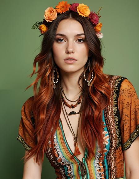 25-Condensed-Punk-Styles, Bohemian muse: multi-toned hair with beaded accents, textured fabrics with patterned designs, glowing skin, flowing accessories, embroidered stockings. Inspired by: Henri Rousseau style, free-spirited themes, whimsical mood, analog texture, earth-toned colors.