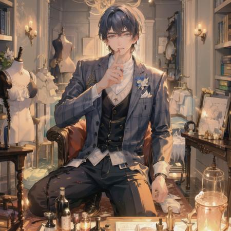 (solo:1.5),(masterpiece:1.5),(best quality:1.5),(bust:1.3),Amazing,beautiful detailed,extremely detailed wallpaper,extremely detailed CG unity 8k wallpaper,extremely delicate and beautiful eyes,1boy,male,focus on face,raise right eyebrow,looking at view,suit,confident