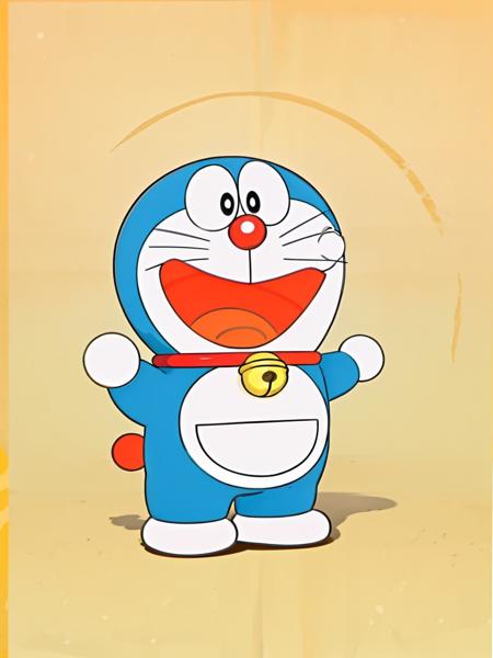 doraemon, solo,neck bell, jingle bell, open mouth,whiskers, standing, no humans, full body,masterpiece, best quality, <lora:doraemon-5:0.9>