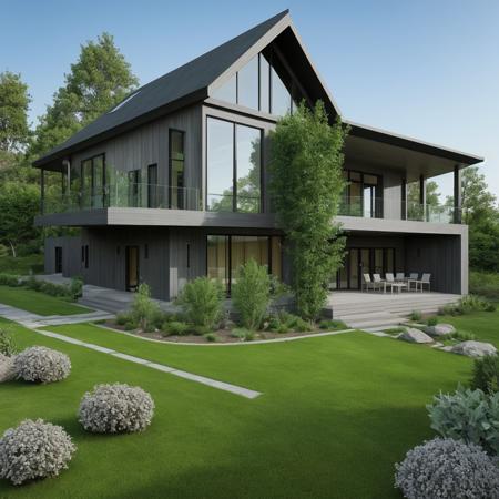 a single house on a hill, the house is entirely made of an element from the Periodic Table, high detail, hdr, elemental garden, complex house design