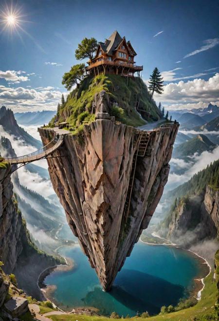 otclillsn, a strange and impossible to solve mountain glued to a gravitational motherboard tilted 454,78 degree upside down, baffling optical illusion, disorienting angle, surreal <lora:- SDXL - otclillsn_impossible_geo_V1.0:.8>,
floatingisland, landscape, buildings, bridge, mountain, fog, clouds, waterfull, trees,
on the ocean,
otclillsn, mayamaze, extrusionbuilding, OverallDetail
