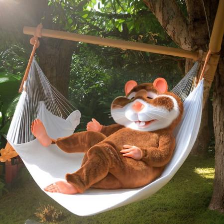 gluckgluck a cartoon hamster sleeping in a hammock, photograph  <lora:Glucky:0.7>