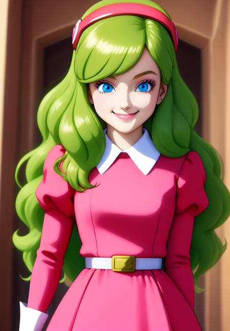 masterpiece, best quality, highest quality, perfect anatomy, perfect face, perfect eyes, beautiful face
<lora:briannedechateau_i3_ex1:1>, briannedechateau-smf, 1girl, solo, green hair, blue eyes, dress, long hair, smile, puffy sleeves, pink dress, belt, long sleeves, juliet sleeves, hairband