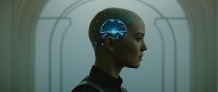 cinematic film still of  <lora:perfection style:0.3>
 <lora:detailed:0.1>
 <lora:Chiaroscuro Lighting Style:0.3>
 <lora:cyberpunk style v2:0.9>
 <lora:Cyberpunk Style:0.1>
In Cyberpunk city a bald woman with a brain map on her head,bionic,transhuman,Dystopia,Dystopian,kakotopia,Science fiction,high tech,low life,societal collapse,Artificial,Posthuman,future,futuristic,Artificial intelligence,Cyborg,genetically-enhanced humans,sci-fi,Cyberpunk Style,1girl,solo,shirt,closed eyes,black shirt,portrait,science fiction,realistic,android,joints,robot joints,cyberpunk,mechanical parts,humanoid robot,Cyberpunk Style , science fiction, futuristic setting, detailed background, dramatic light, dramatic shadow light, contrast, cinematic color, cinematic look, filmic, realistic, realism, perfection, perfect, different, cinematic, film, cinematography, artstation, Cyberpunk city style, Cyberpunk style, shallow depth of field, vignette, highly detailed, high budget, bokeh, cinemascope, moody, epic, gorgeous, film grain, grainy