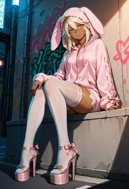 Kawaii Rabbit Lace Trim Hoodie