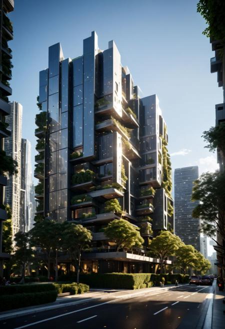 (((Modern style architecture, housing, luxury residence))),
outdoors, sky, tree, blue sky, no humans, ground vehicle, building, scenery, reflection, city, cityscape, bare tree, skyscraper, real world location,
(Large Files, Ultra Realistic, 8K, 16k, FHD, HD, VFX, Perfect, Photography, composition, Architecture Sales Photography, Architecture Competition, Ultra High Resolution, Cinematography, High Resolution Image:1.1), (dramatic lighting, direct sunlight, ray tracing, clear shadow:1.2), (real landscape:1.1), (blurred background:1.0), (urban background, more_details)  
(avant-garde, future, reality, science fiction, photorealistic), (modern architecture:1.2), White limestone with black granite, fountain, waterfall, landmark, square, path, narrow street,
(Large Files, Ultra Realistic, 8K, 16k, FHD, HD, VFX, Perfect, Photography, composition, Architecture Sales Photography, Architecture Competition, Ultra High Resolution, Cinematography, High Resolution Image:1.1), (dramatic lighting, direct sunlight, ray tracing, clear shadow:1.2),  (real landscape:1.1), (blurred background:1.0), (urban background, more_details) ,
great lighting, extremely detailed, clear, SteamPunk, futuresurban