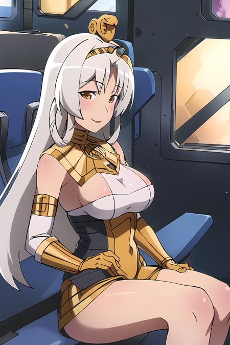 masterpiece, 1girl, shaa-tan, space suit, (battlesuit), space ship, cockpit, smile, pilot, space, futuristic, highly detailed