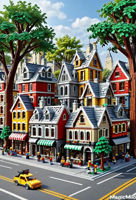 masterpiece, best quality, newest, absurdres, highres, hyper detail, 8k resolution, realistic, detailed,
A lego city, a city landscape made of lego bricks, multiple little houses made of colourful lego, shops, and tree's made of lego bricks, grey lego bricks on the streets,
LEGO, aidmamj6.1, flux-style