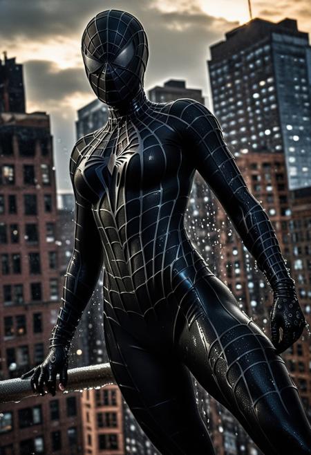 score_9, score_8_up, score_7_up, best quality, realistic, masterpiece, beautiful detail, hyperrealistic, night, ((1girl, woman body, big breasts)), amazing detailed full body portrait of a muscular korean girl, wearing a realistic and highly detailed black raimi spider-man suit, ((huge muscular girl)), professional model wears ultra - detailed black raimi spider - man suit, ultra - detailed and grained black raimi spiderman suit, suit covered entire body and hand, black spiderman gloves, wet, (action pose on a building), (full body), (dirty skin), octane render, highly detailed, volumetric, dramatic lighting, (highest quality:1.1), (HDR:1.3), (top quality, best quality), realistic, high definition,