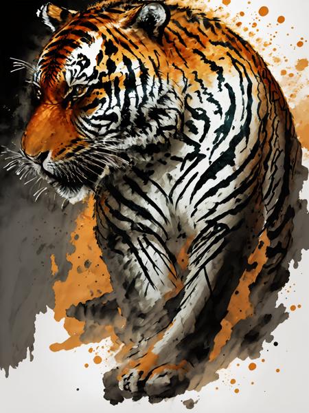 best quality, high resolution, unity 8k wallpaper, (illustration:1.0),<lora:shuimo_v1:0.9>,chinese_style,tiger,monochrome,