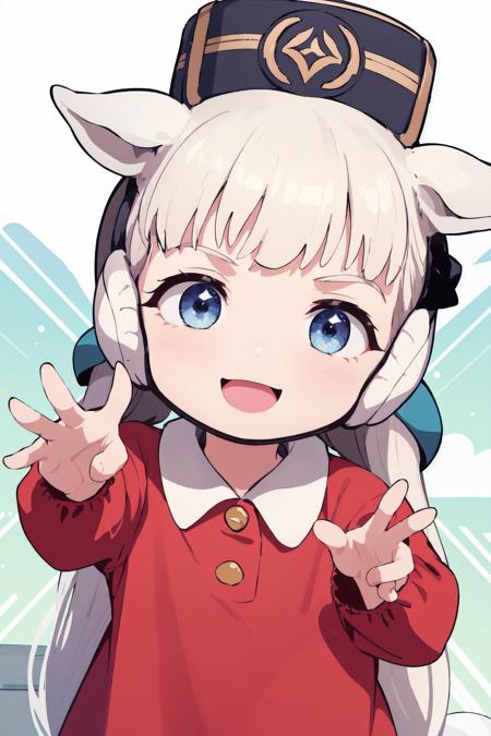 ,gorushichan,gold ship (umamusume),a very young child,chibi,silver hair,hat,costume,red dress,