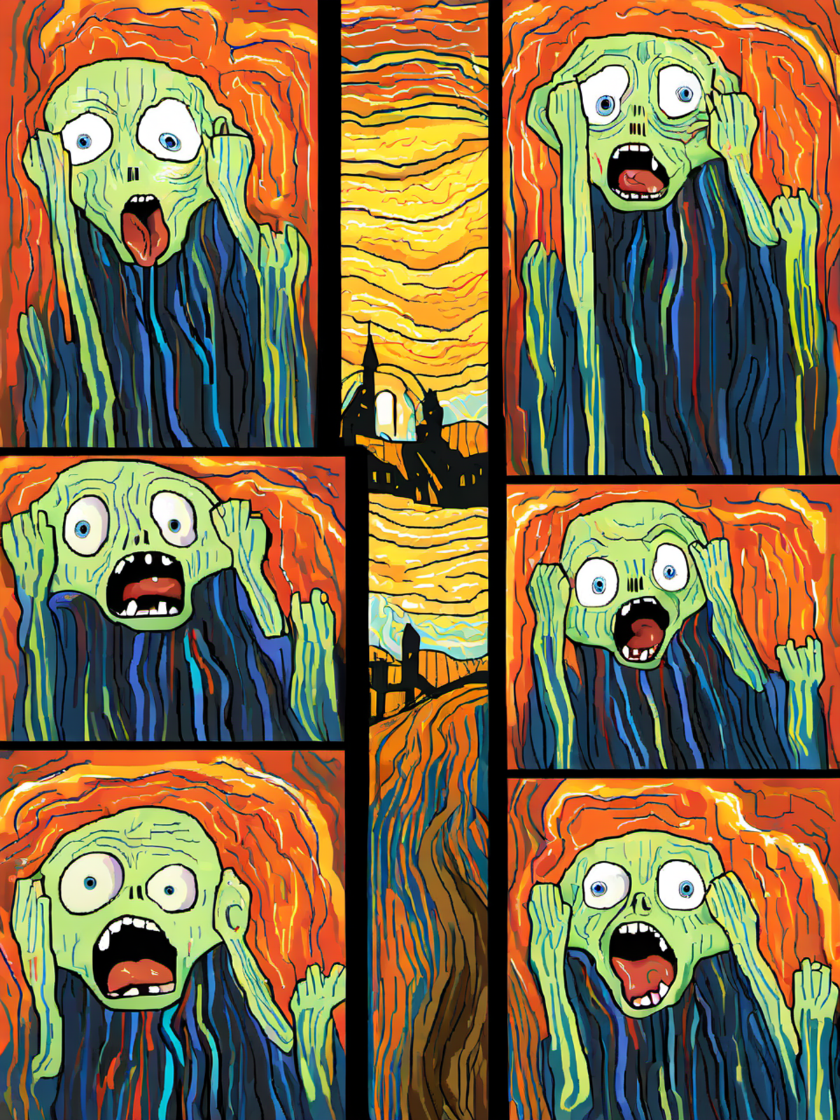 A series of images showing a screaming zombie with different expressions.