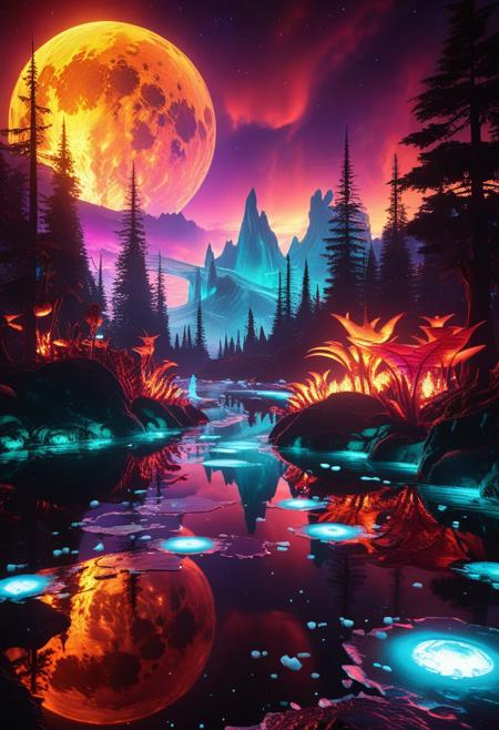 Ultrarealistic. sharp focus, dynamic lighting. play of light, reflection, refraction, Raytracing, Ultra detailed. Alien themed. Alien scenery. alien scenery background. alienworld. An alien fire dragon surrounded by ice.enchanting, cosmic, celestial, ethereal, vibrant flora, magical, luminous, serene, dreamy, radiant, bioluminescent, intricate details, surreal, enchanted forest