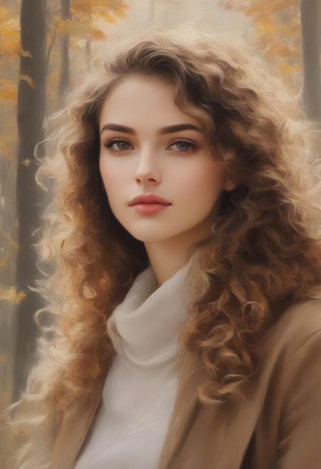 Portrait of woman with very volumous, elegant curly hair in nature, fluffy, novuschroma25 style <lora:novuschroma25 style_light:1>, <lora:sdxl_lightning_8step_lora:1>