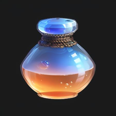 a bottle,Cube-shaped bottle, gems, rope,reasonable structure, black
bottom, high definition, game icon,Chinese pattern, 
Chinese style,(2d ),black background