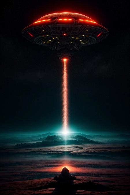 alien spaceship hovering over an otherworldly landscape, vibrant colors, high detail, science fiction, dramatic lighting, cinematic composition, hyperrealistic, by John Harris and Andrée Wallin, 8k resolution, beautiful ethereal atmosphere