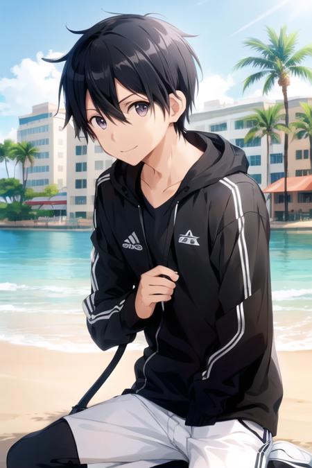 <lora:kirito:0.6>, high res, kirito, black hair, solo, 1boy, male, outside, detailed eyes, close up, beach volleyball, full face