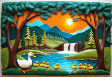 vibrant colors, shiny_skin, prefect lighting, detailed image, snoozing, masterpiece, best quality, highly detailed, ultra quality, 
((cs-l3ath3r)), 
Landscape, duck, Flock of ducks, 
sun, forest, tree, waterfall, river, 
<lora:add-detail-xl:0.9>,