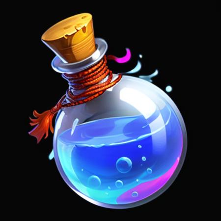 (masterpiece),(best quality),(ultra-detailed),a bottle, Splash, water, cool, burning, rainbow colors,Splash, water, cool, burning, rainbow colors,gems, rope,reasonable structure, black
bottom, high definition, game icon,Chinese pattern, 
Chinese style,(2d ),black background <lora:bottle:0.7>