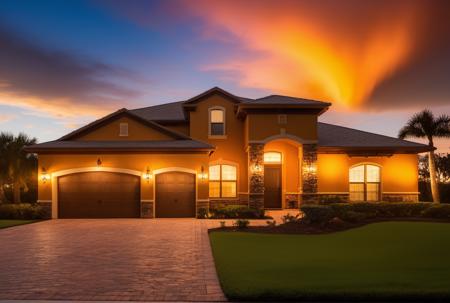 sunset, Florida, Sarasota, real estate, dramatic sunset, clouds, golden hour, golden ratio composition,  intricate detail , 8k, , dynamic, cinematic, ultra-detailed, full background,  epic location, vacation photography, magical location, epic, sparkle, glitter, scenery, ((no humans)), drizzle, beautiful, (shiny:1.2), monolithic, bloom:0.4, sparkle, extremely detailed, multicolored fire theme, alluring lighting, rim lighting, HD. Photography real estate photography by Larry Hanna, Jason Miller, Anthony Dimaano, Alex Tonetti, Shawn Talbot.